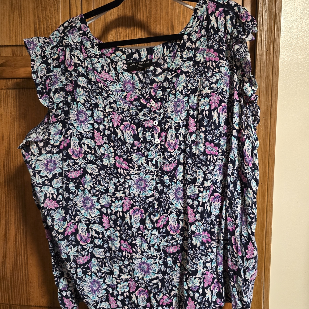Lane Bryant Floral Tank Top - Pink and Blue